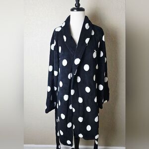Victoria's Secret Pink Cozy Soft Plush Robe Polka Dot Black White Size M/L